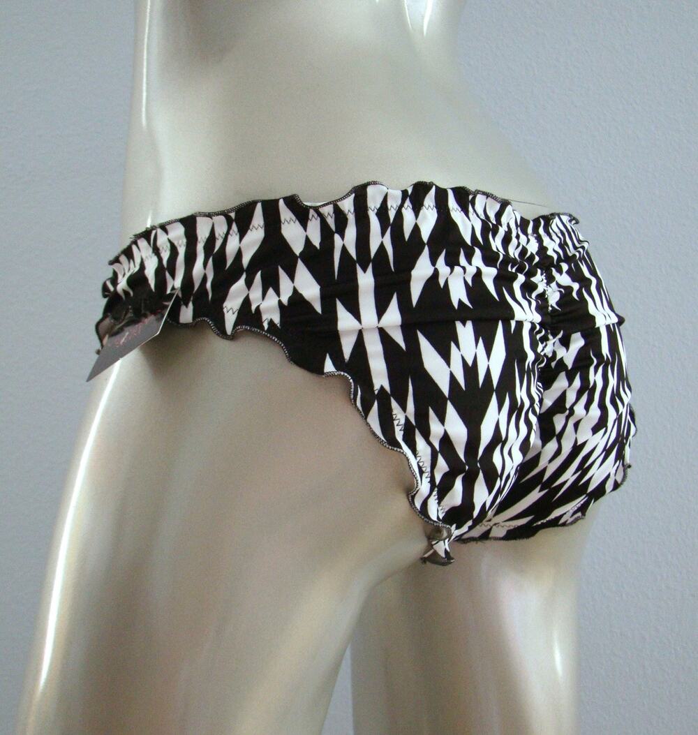 Victoria's Secret The Ruffle Cheeky Black Geo Abstract Ruched Bikini Bottom S